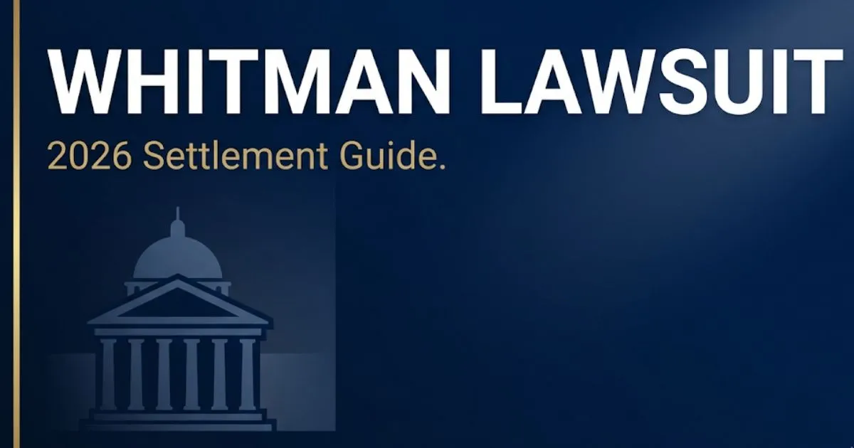 Whitman lawsuit 2026 settlement guide banner with courthouse silhouette and bold legal headline text