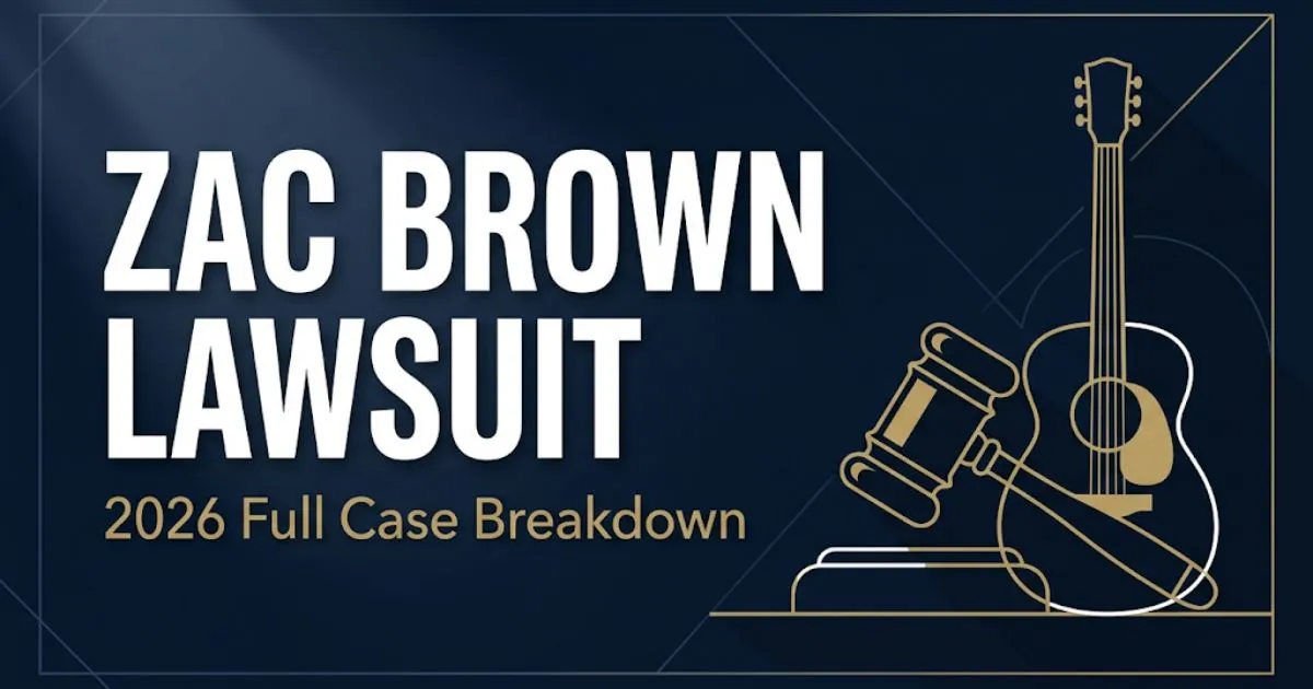 Zac Brown lawsuit 2026 blog banner with gavel and guitar silhouette on navy background