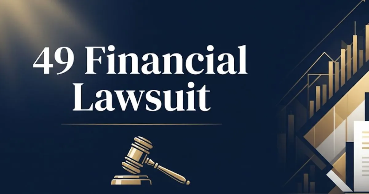 49 financial lawsuit hero banner with gavel icon and legal themed design for 2026