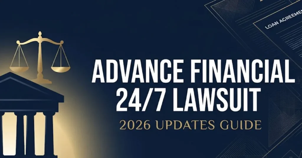 Advance Financial 24 7 lawsuit 2026 updates guide hero banner with courthouse
