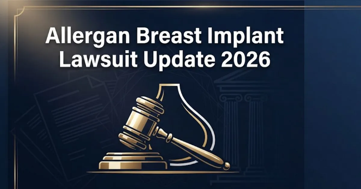 Allergan breast implant lawsuit update 2026 hero banner with gavel and implant icon