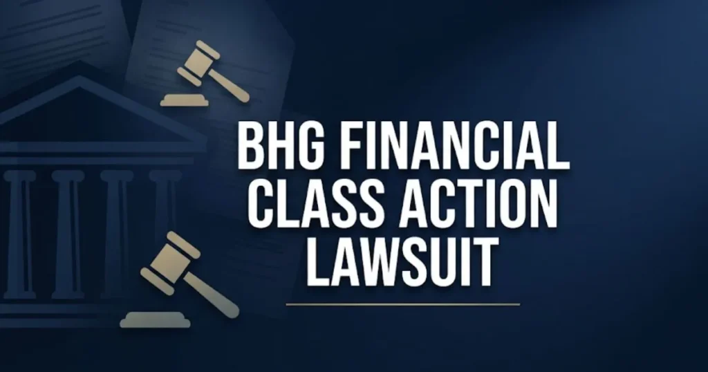 BHG Financial class action lawsuit 2026 guide hero banner with courthouse and gavel icons