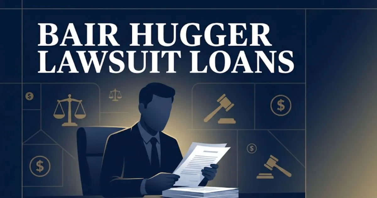 Bair hugger lawsuit loans 2026 funding guide hero banner with legal icons and gold accents
