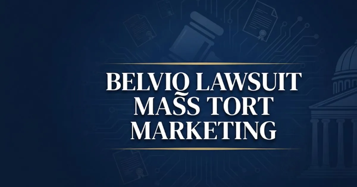 Belviq lawsuit mass tort marketing 2026 guide hero banner with legal symbols and courthouse silhouette