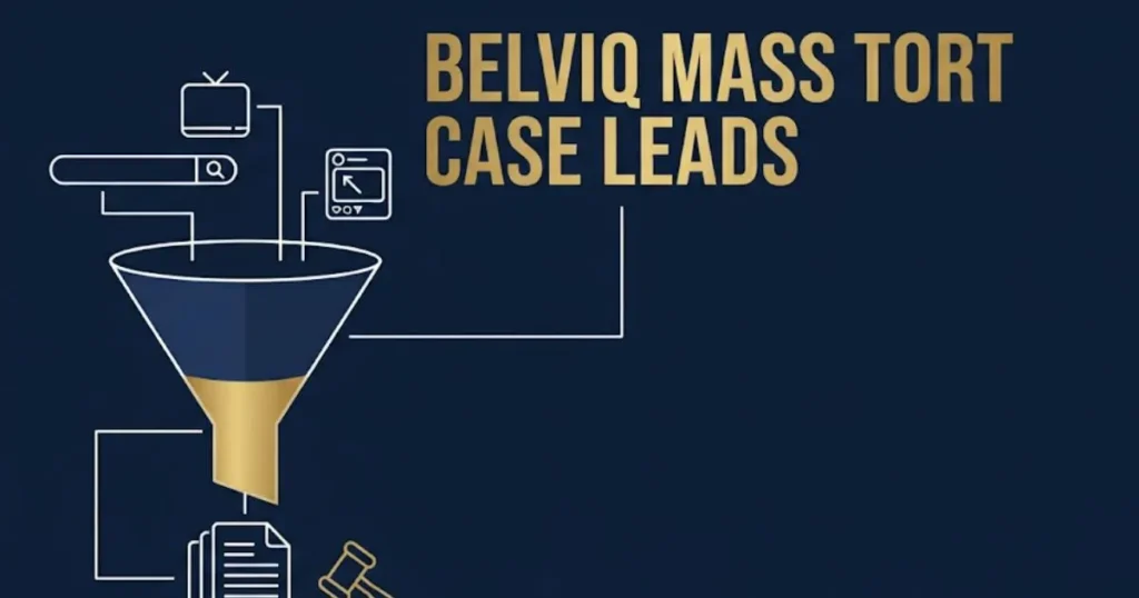 Belviq mass tort case leads marketing funnel graphic showing channels and case conversion process