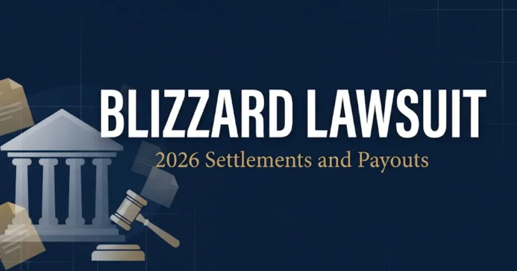 Blizzard lawsuit 2026 blog banner with legal symbols and settlement info