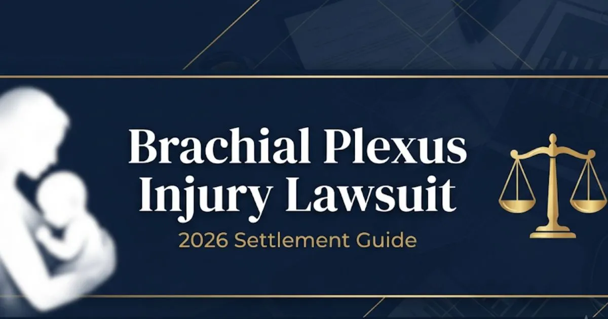 Brachial plexus injury lawsuit 2026 settlement guide hero banner with legal symbols