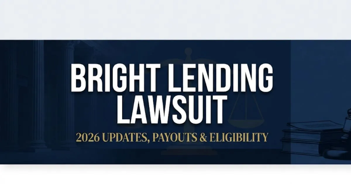 Bright lending lawsuit 2026 hero banner with legal scales and gavel on navy background