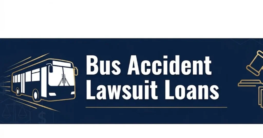 Bus accident lawsuit loans 2026 guide hero banner with legal symbols and bus silhouette