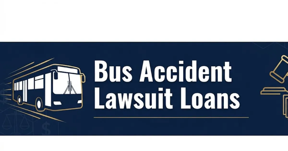 Bus accident lawsuit loans 2026 guide hero banner with legal symbols and bus silhouette