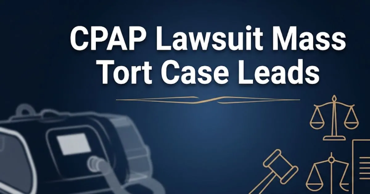 CPAP lawsuit mass tort case leads 2026 guide hero banner with legal symbols