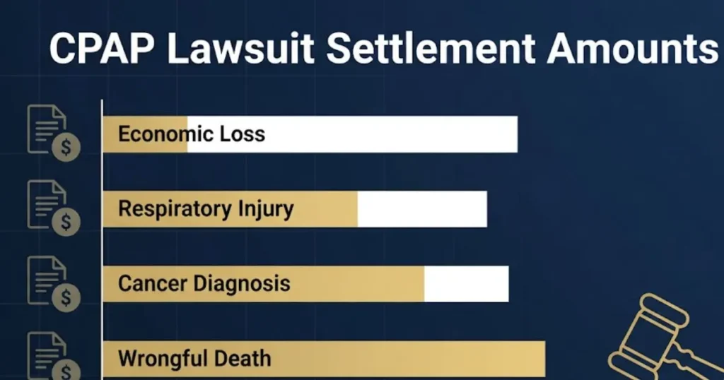 CPAP lawsuit settlement amounts chart showing payout tiers for different claims