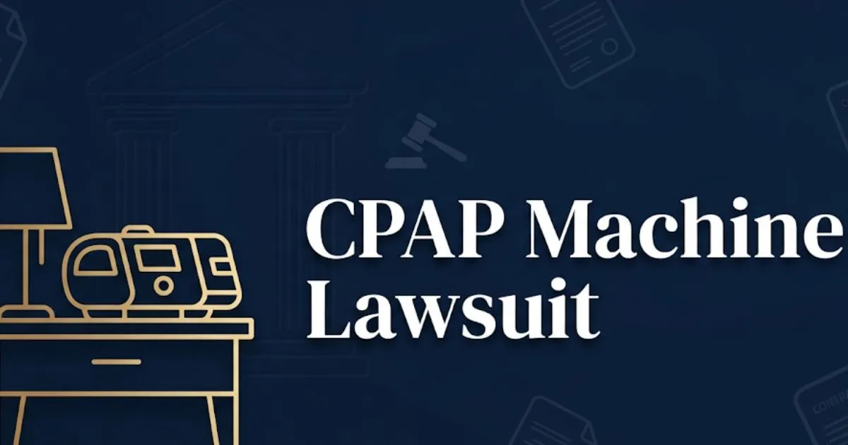 CPAP machine lawsuit 2026 hero banner with legal symbols and device silhouette