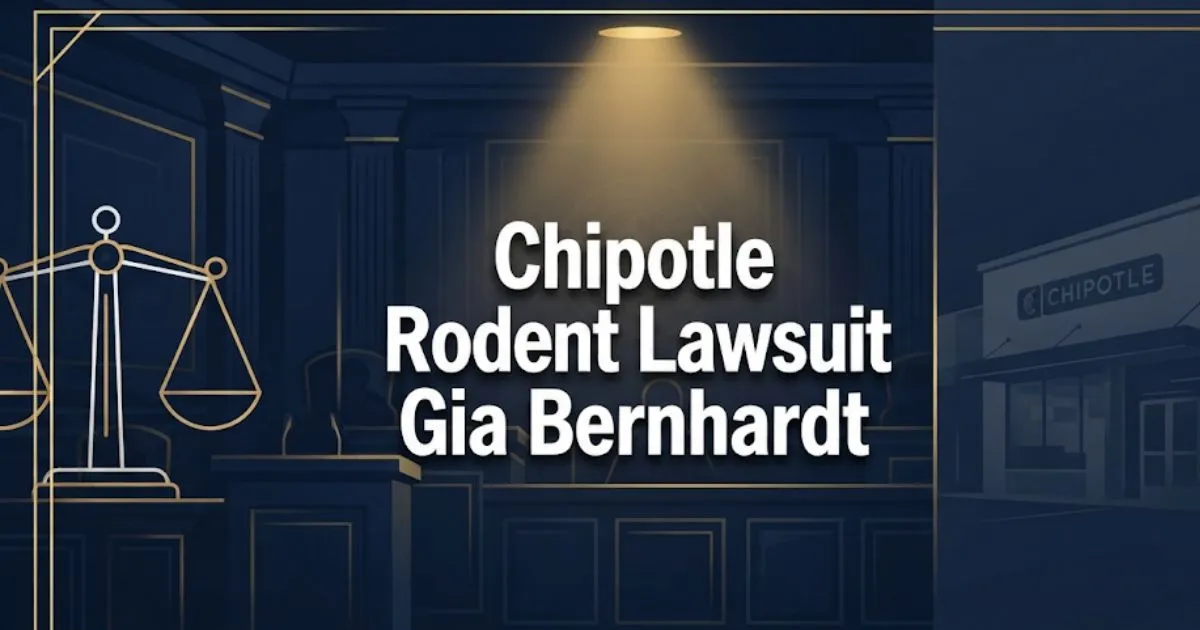 Chipotle rodent lawsuit Gia Bernhardt hero banner with legal scales and restaurant silhouette