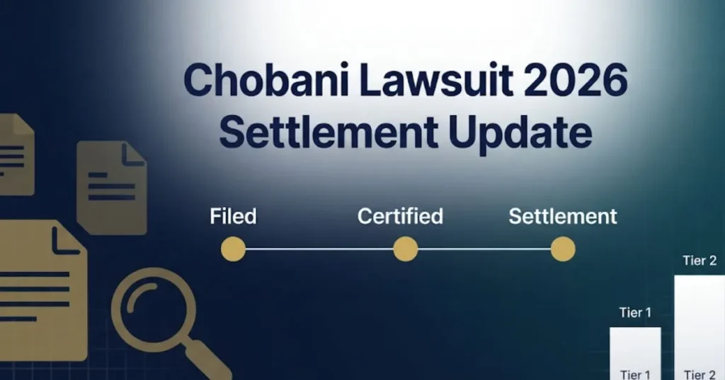 Chobani lawsuit 2026 settlement update infographic with timeline and payout chart