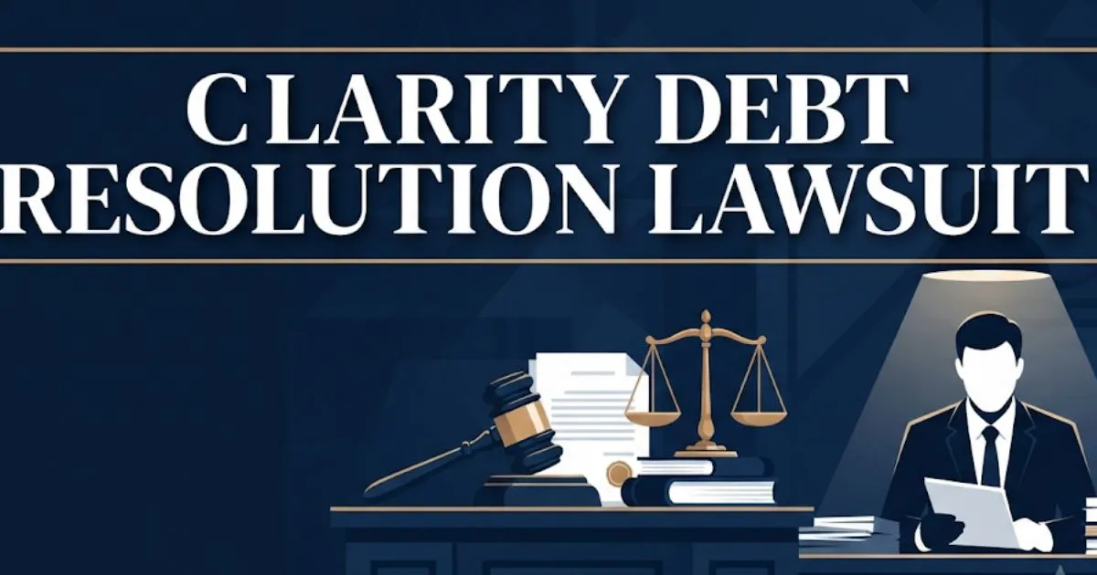 Clarity debt resolution lawsuit 2026 hero banner with gavel and legal documents