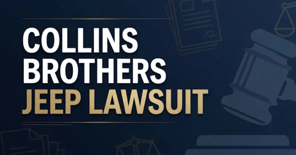 Collins Brothers Jeep lawsuit 2026 hero banner with gavel and legal symbols on navy background