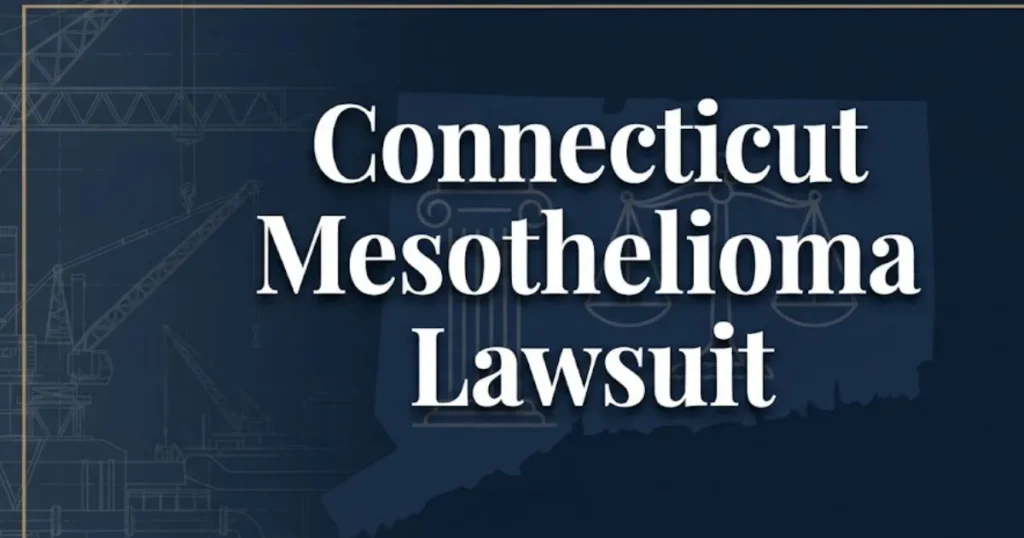 Connecticut mesothelioma lawsuit 2026 guide with courthouse and state outline graphic