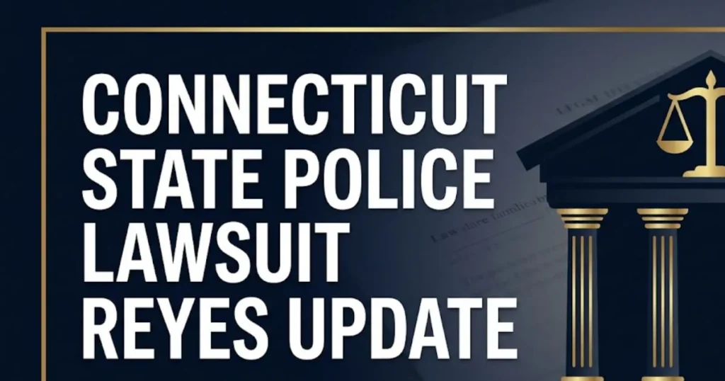 Connecticut state police lawsuit Reyes update 2026 legal case banner with courthouse silhouette and scales of justice