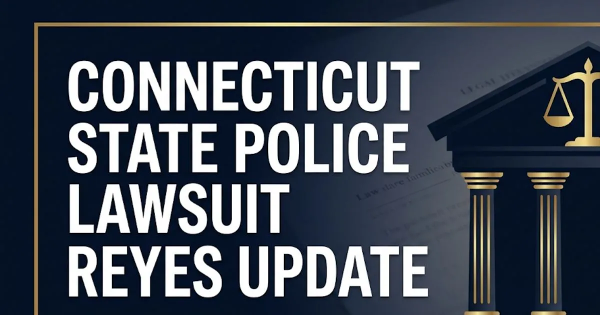 Connecticut state police lawsuit Reyes update 2026 legal case banner with courthouse silhouette and scales of justice