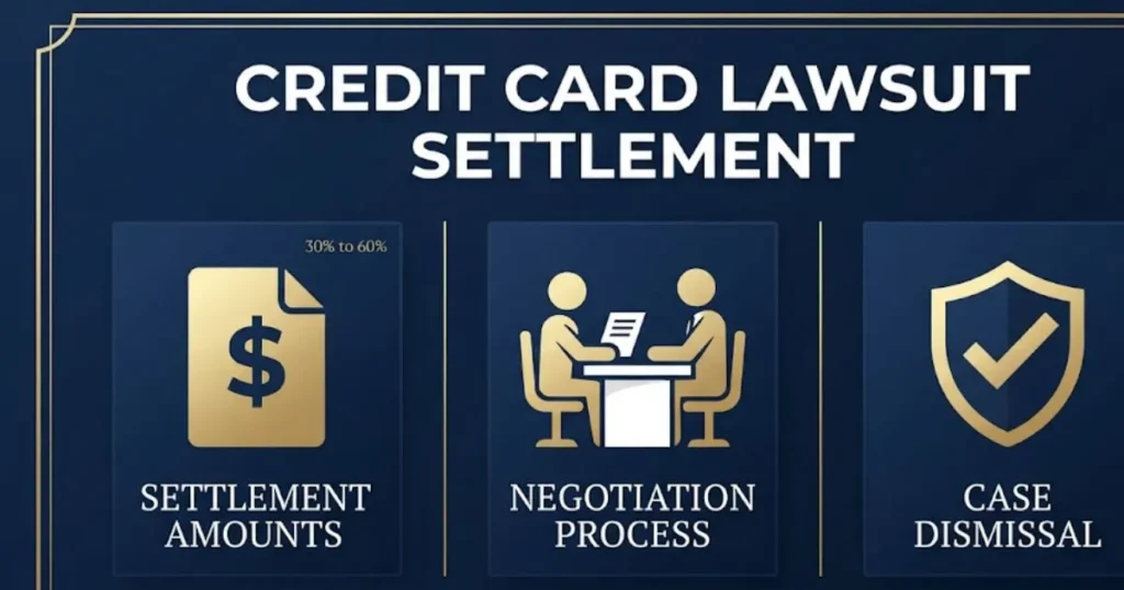 Credit card lawsuit settlement options infographic showing amounts and negotiation