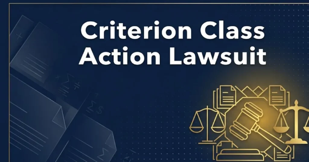 Criterion class action lawsuit 2026 guide banner with gavel and legal symbols on navy background