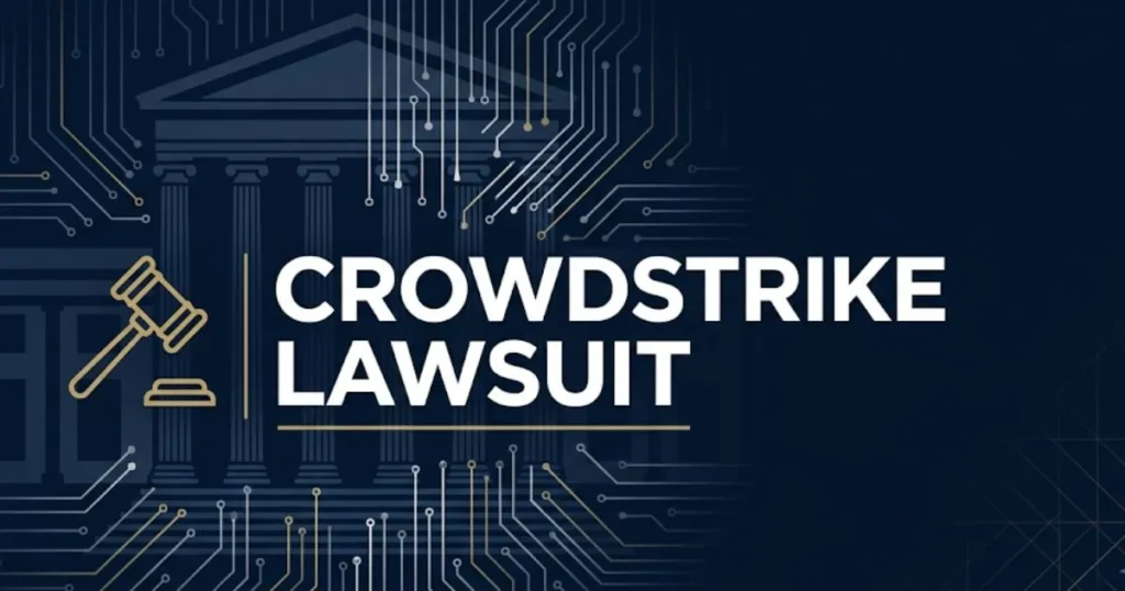 CrowdStrike lawsuit 2026 legal blog banner with courthouse and tech imagery