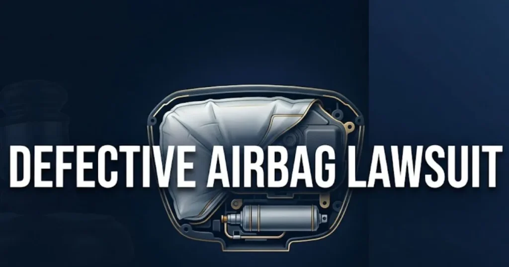 Defective airbag lawsuit 2026 hero banner with airbag cross-section and legal gavel illustration