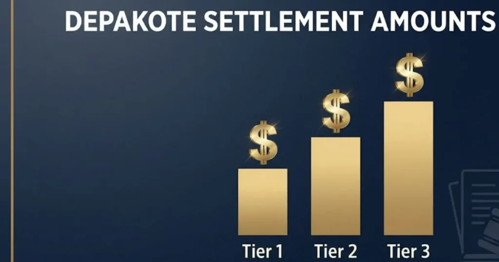 Depakote lawsuit settlement amounts infographic showing payout tiers for birth defect claims