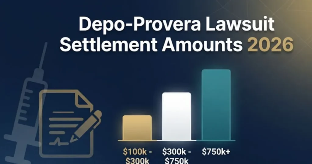 Depo-Provera lawsuit settlement amounts 2026 infographic showing estimated payout tiers