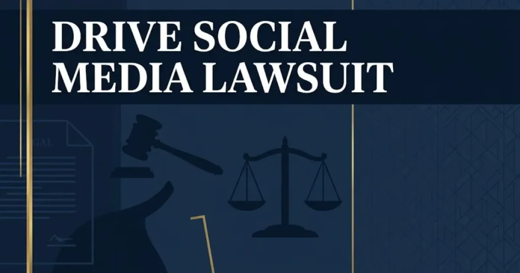 Drive social media lawsuit 2026 legal banner with gavel and scales of justice imagery
