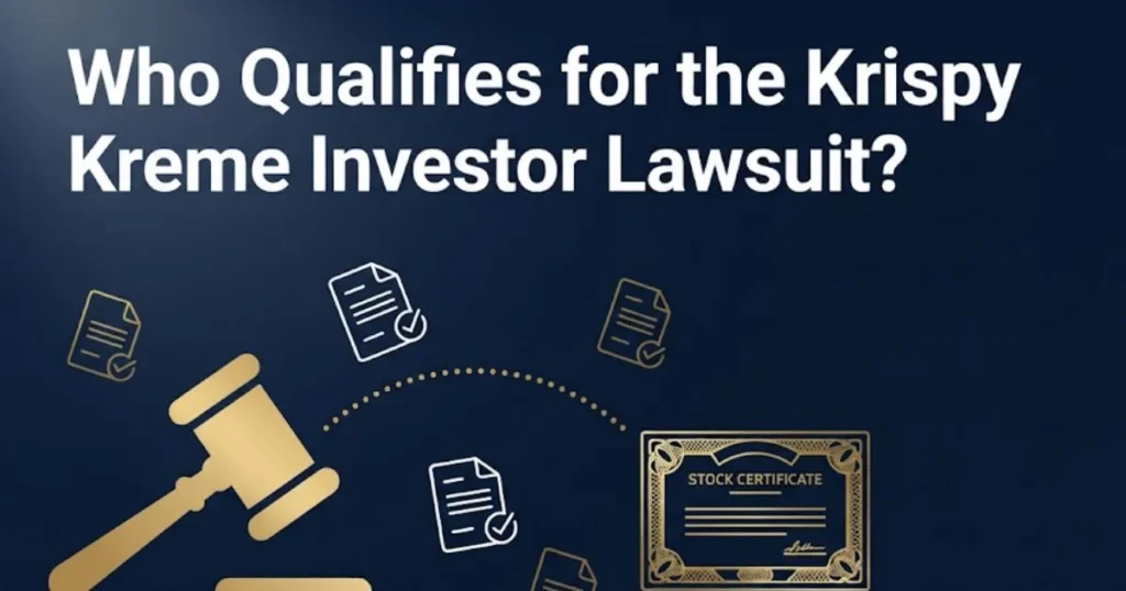 Eligibility graphic for Krispy Kreme investor lawsuit showing claim and qualification icons
