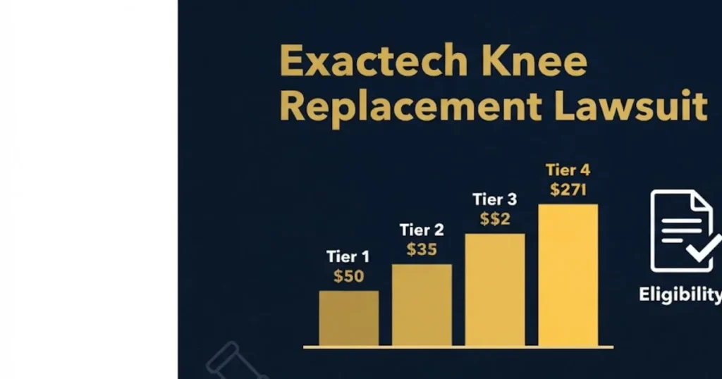 Exactech knee replacement lawsuit settlement tiers and eligibility graphic
