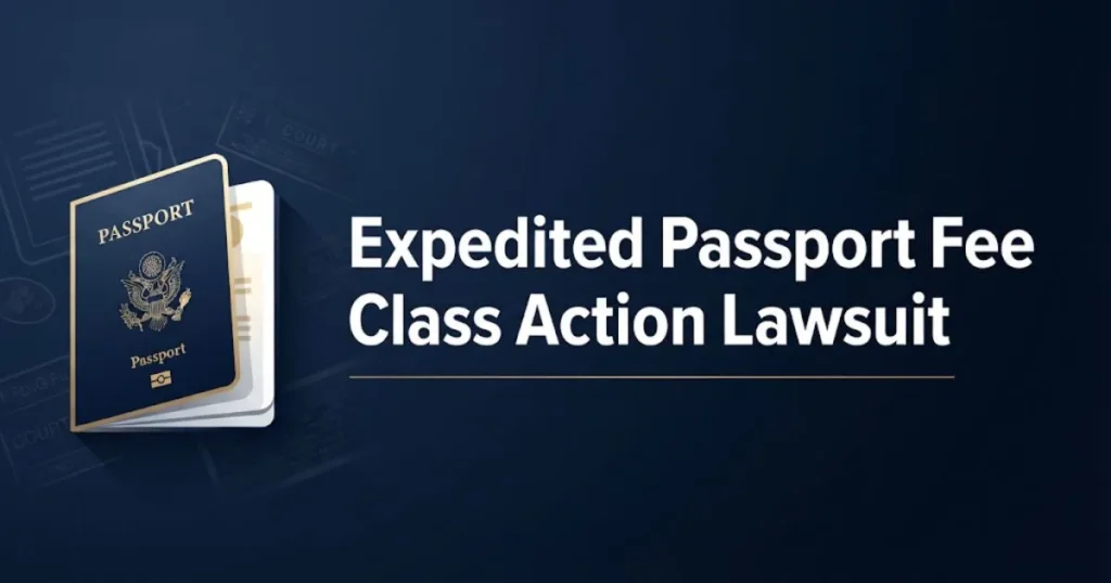 Expedited passport fee class action lawsuit hero banner with passport and legal theme