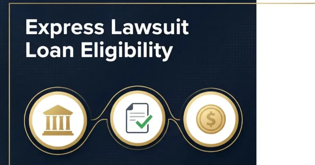 Express lawsuit loan eligibility infographic with approval process icons