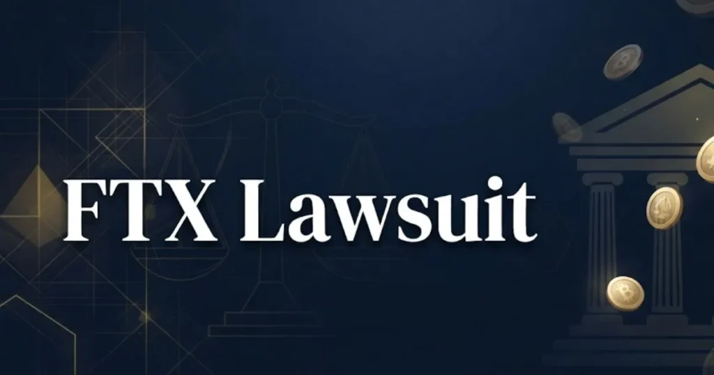FTX lawsuit 2026 hero banner with courthouse silhouette and crypto symbols