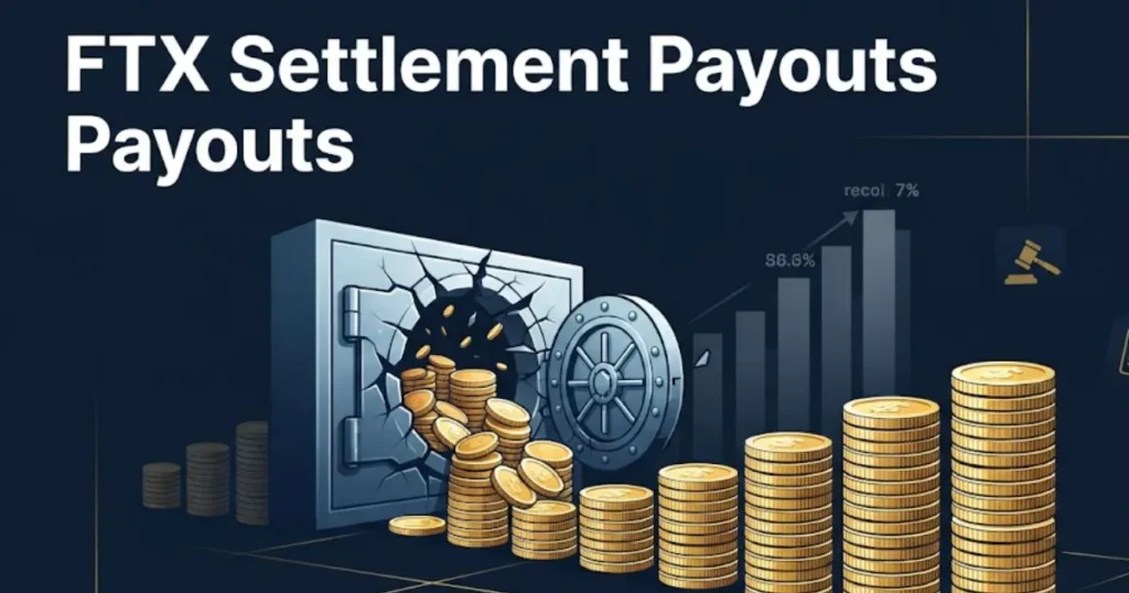 FTX settlement payouts graphic showing creditor recovery and distribution symbols