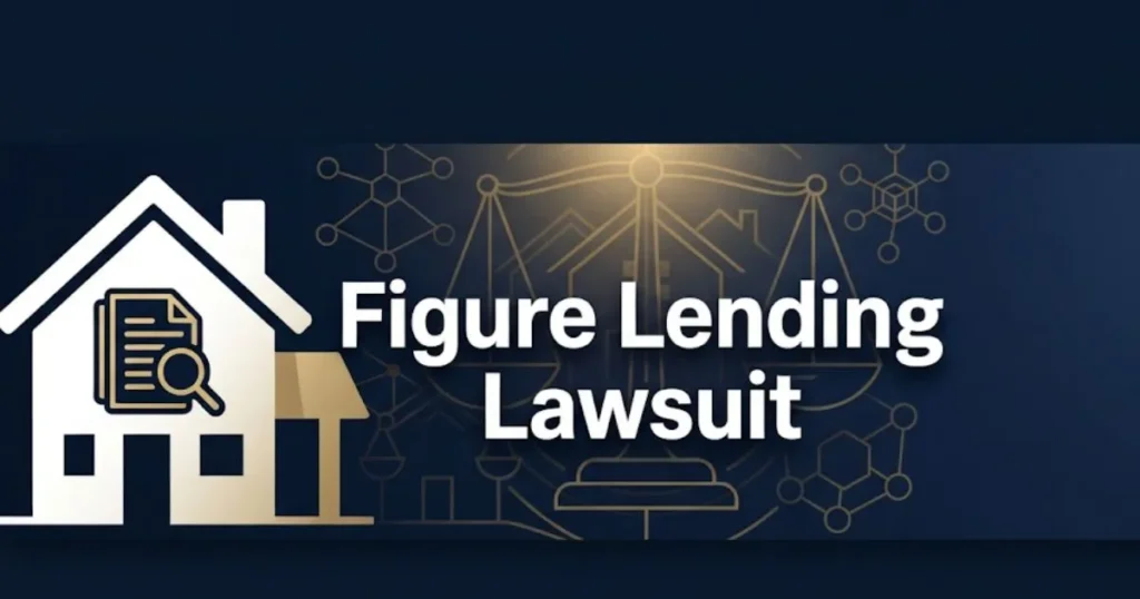 Figure lending lawsuit 2026 hero banner with legal scales and home equity icons on navy background