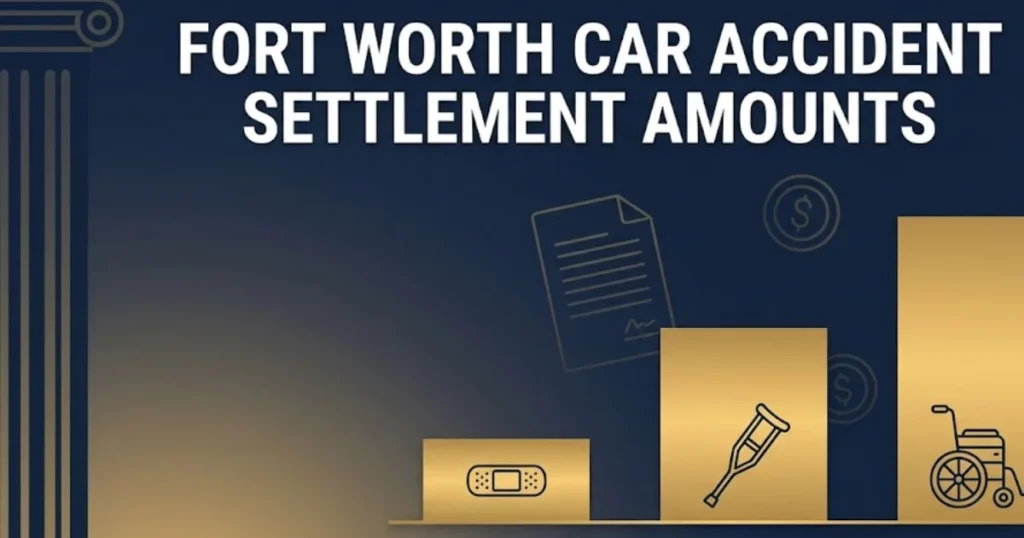 Fort Worth car accident settlement amounts infographic with payout ranges by injury type
