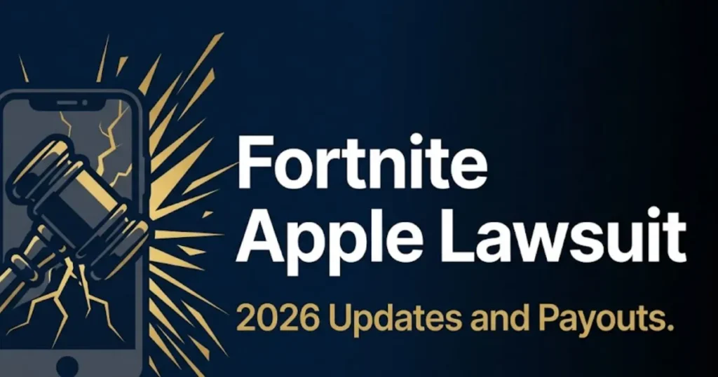 Fortnite Apple lawsuit 2026 blog banner with gavel and smartphone legal graphic