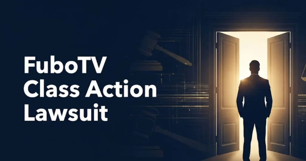 FuboTV class action lawsuit 2026 guide with legal symbols and navy gold design
