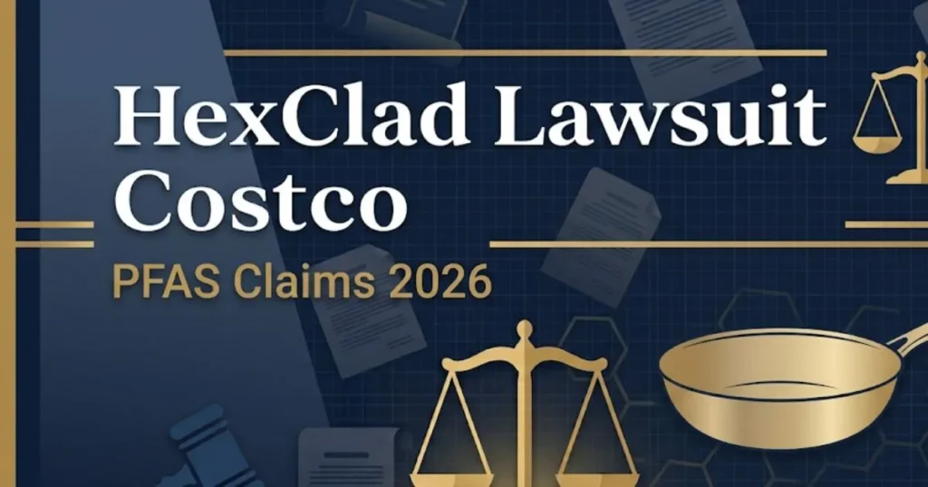 HexClad Lawsuit Costco 2026 blog banner with PFAS cookware legal claims overview and gavel icon