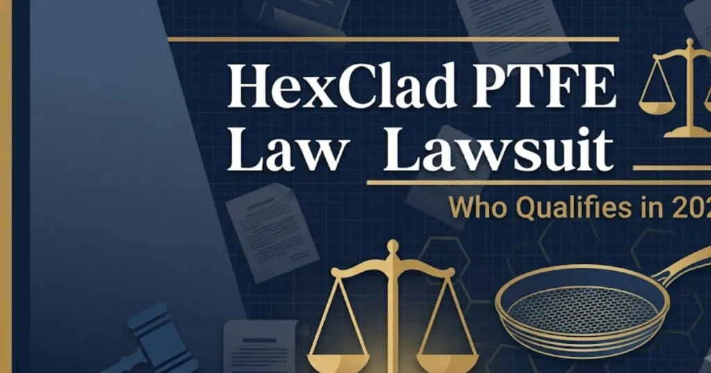 HexClad PTFE Lawsuit 2026 legal guide banner with pan silhouette and gavel icon