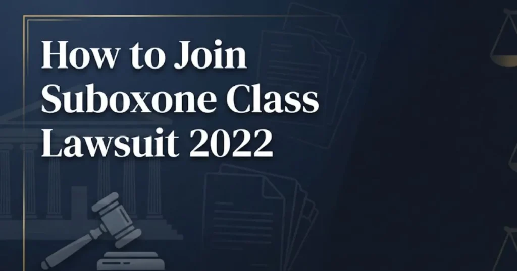 How to join Suboxone class action lawsuit 2022 guide with legal courthouse and gavel imagery