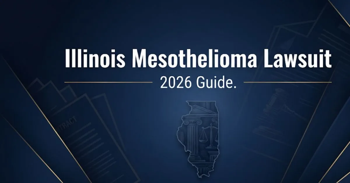 Illinois mesothelioma lawsuit 2026 guide banner with state outline and legal symbols