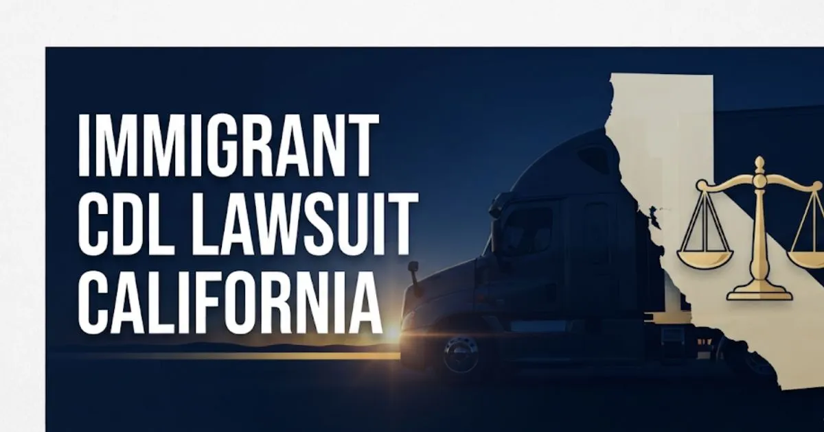 Immigrant CDL lawsuit California hero banner with truck silhouette and scales of justice