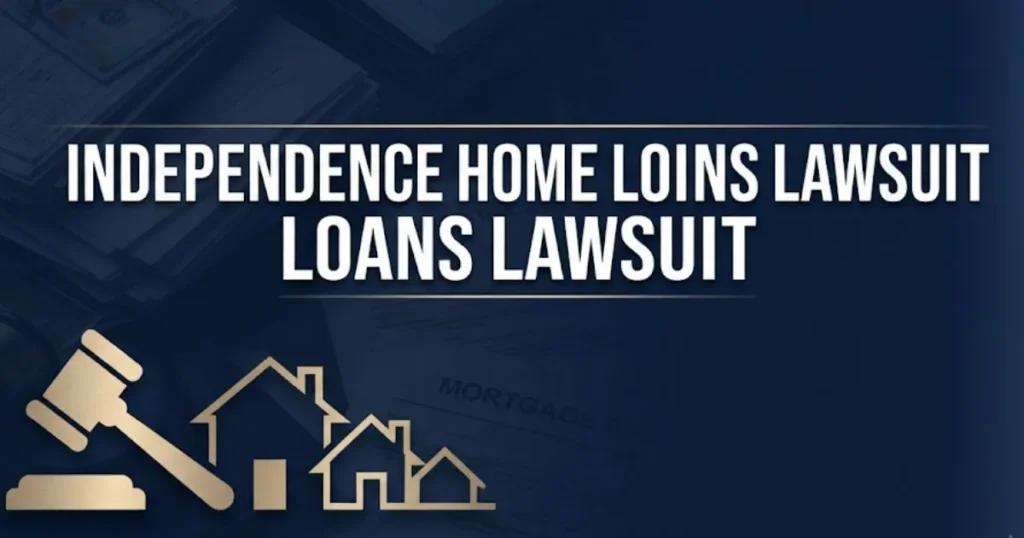 Independence home loans lawsuit 2026 hero banner with gavel and house icons on navy background
