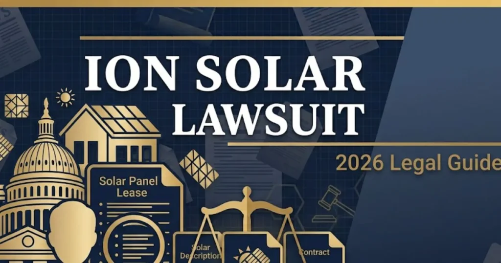 Ion solar lawsuit 2026 legal guide banner with solar panel and justice scale imagery
