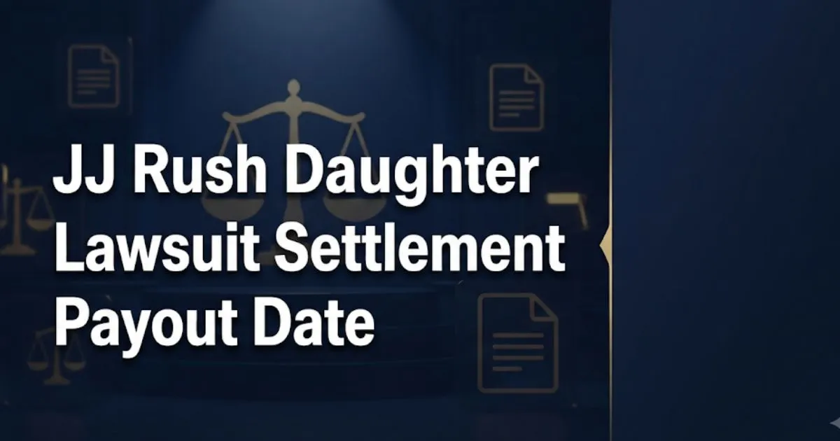 JJ Rush daughter lawsuit settlement payout date 2026 legal case overview banner with court scale icons