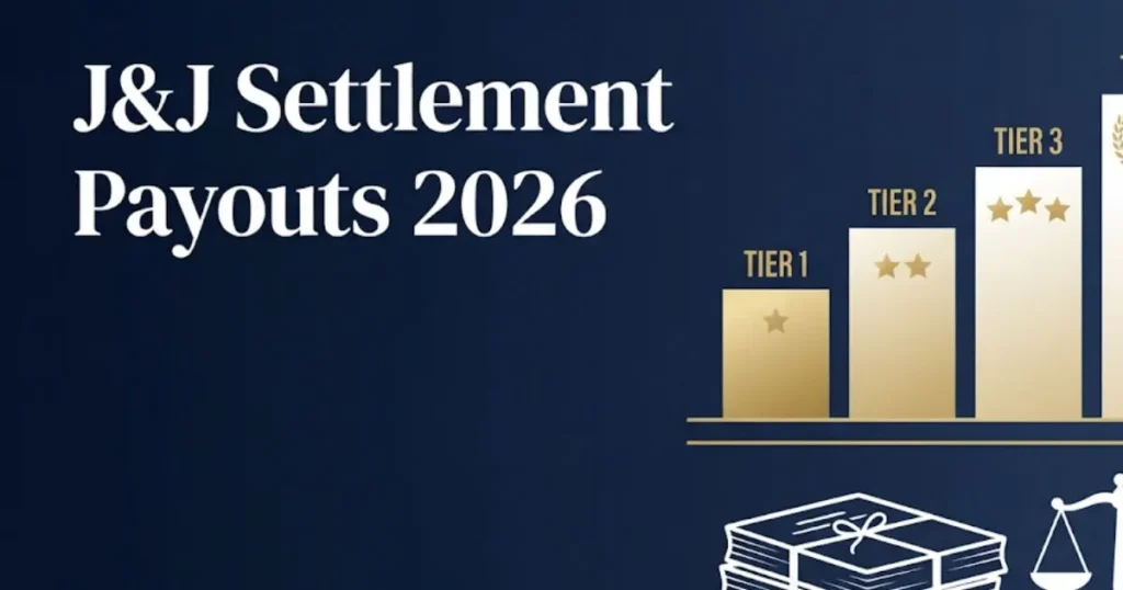 J&J settlement payout tiers 2026 infographic with bar chart and legal icons